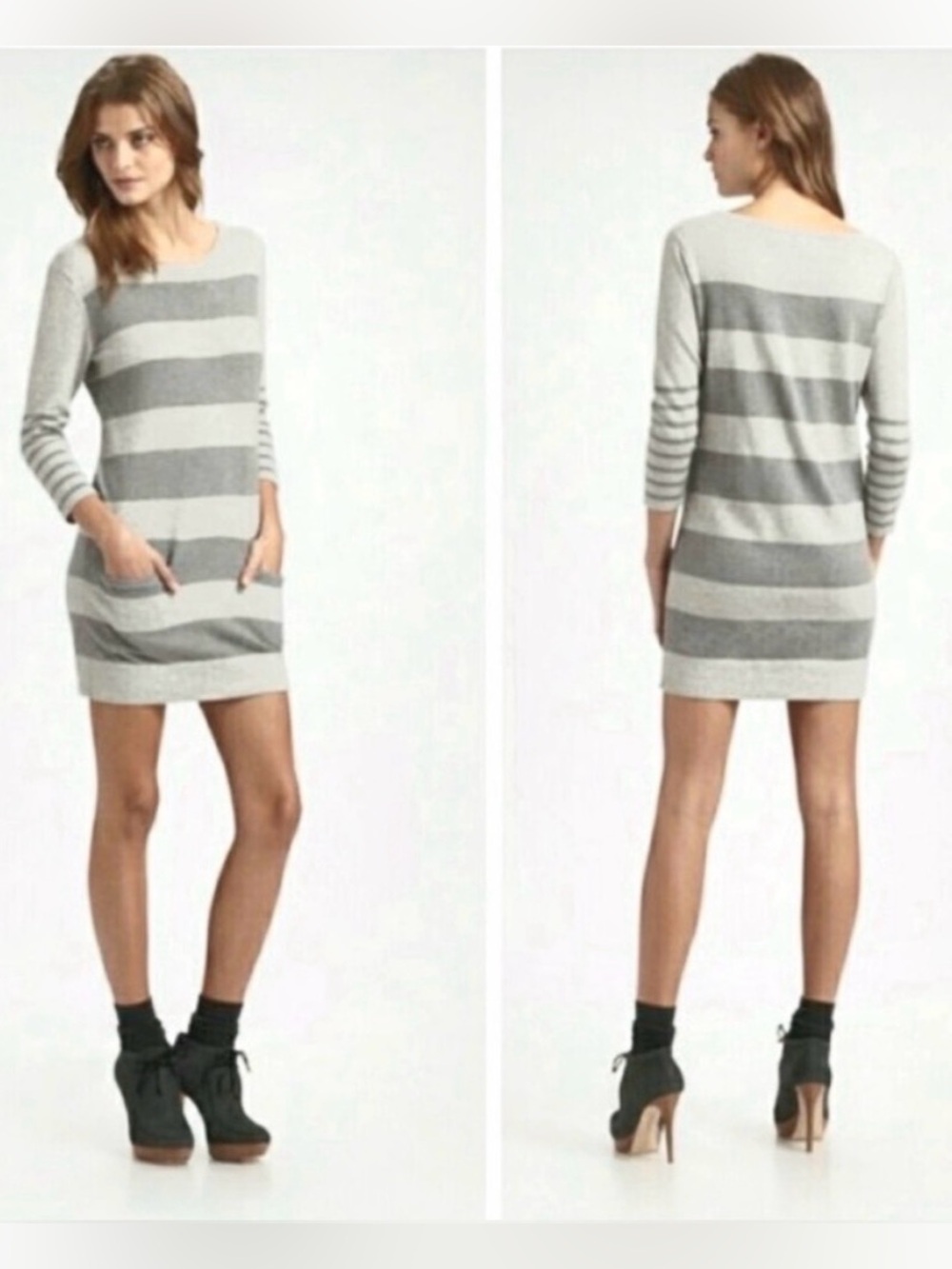 Rag & Bone Cashmere Blend Grey Striped Lightweight Sweater Dress